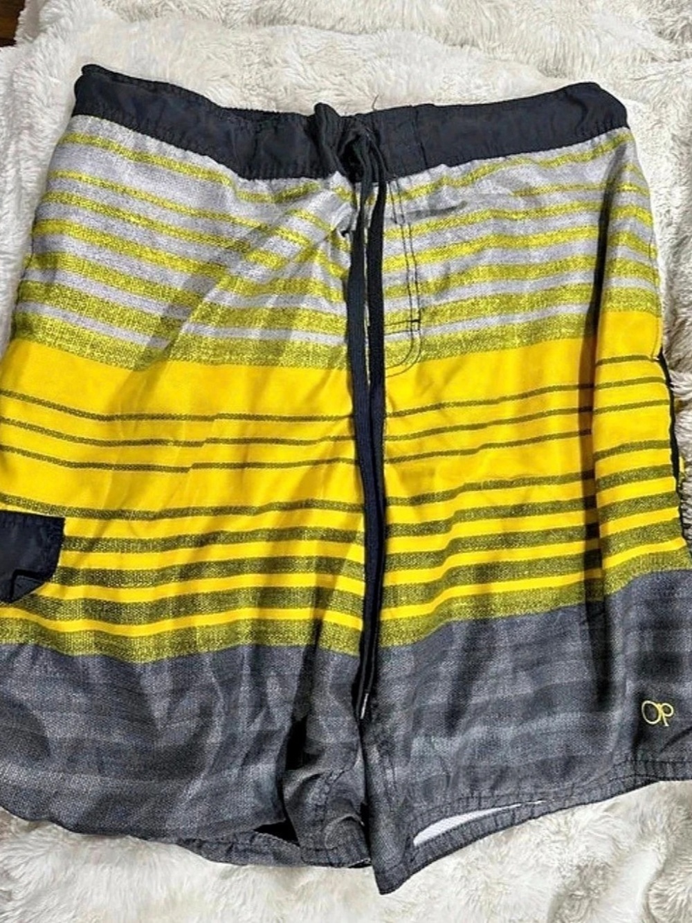 OP M20134Y Men's Striped Swim Trunks Yellow Gray XL/XG